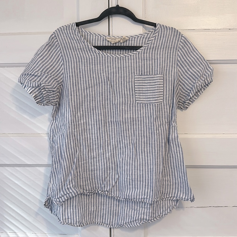 Christian Siriano 100% linen stripe top